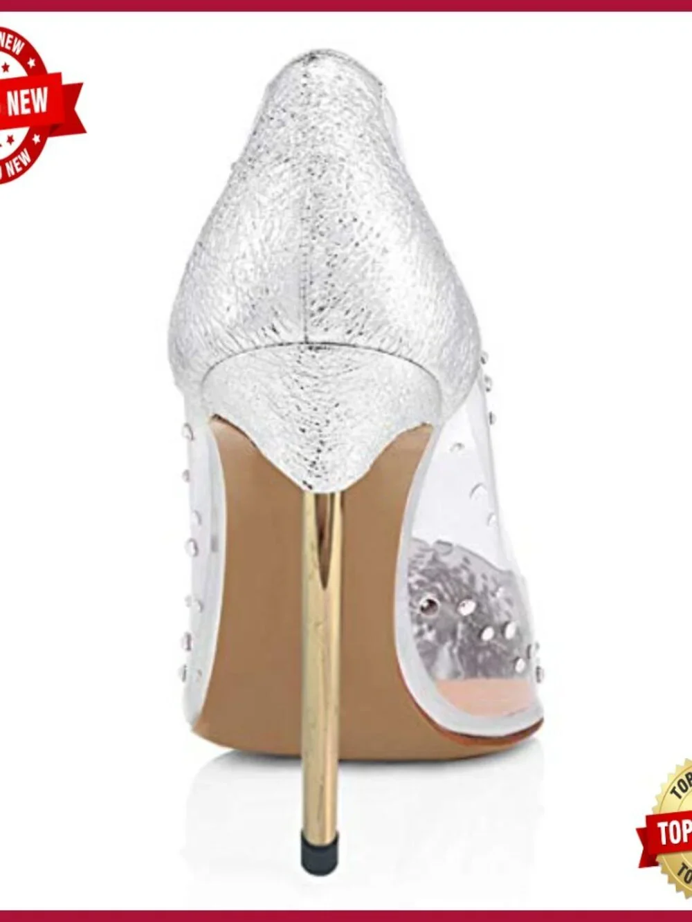 Studded Transparent Pumps with Bowknot Pointed Toe High Heels Size 4-15